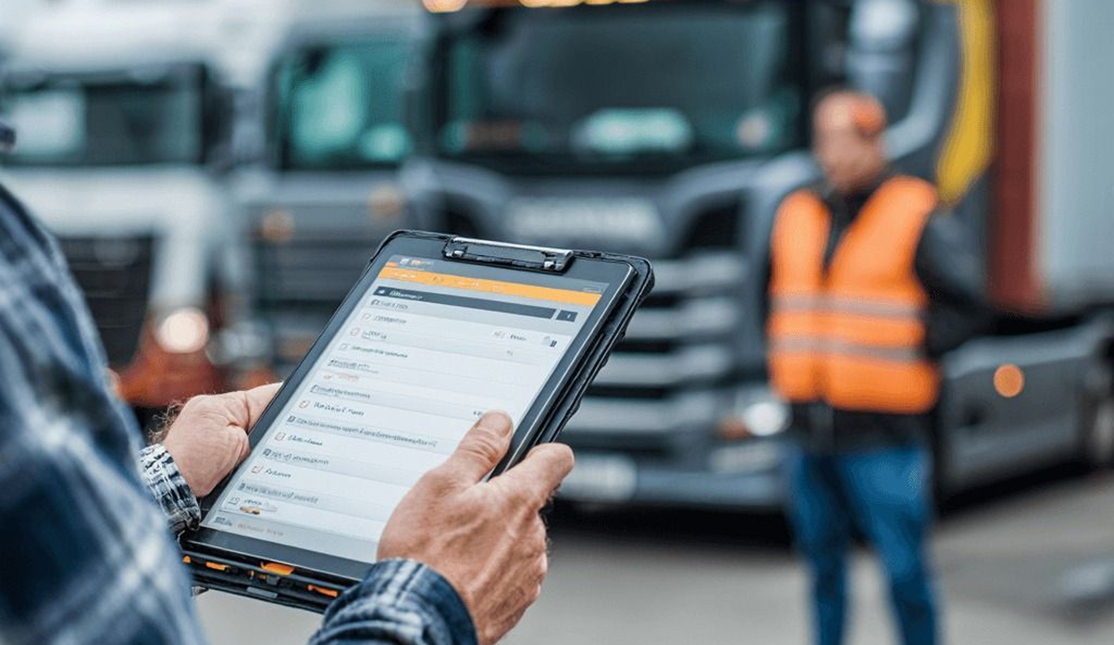 Two colleagues reviewing hauling paperwork on a laptop